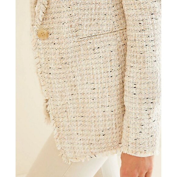 Ann Taylor Fringe Tweed Shawl Collar Jacket Womens Size 00P Cream Multi-Color - Picture 13 of 15